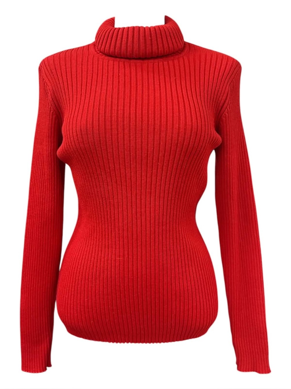 Escada Red Ribbed Turtleneck Sweater Size L